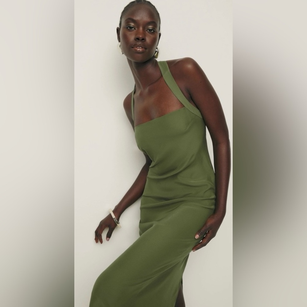 Reformation Allie - Elegant Olive Green Halter Dress